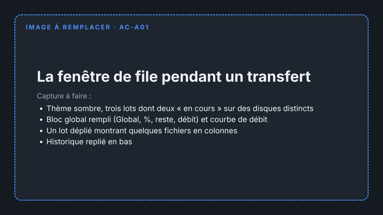La fenêtre de file d'ArboCopy pendant un transfert