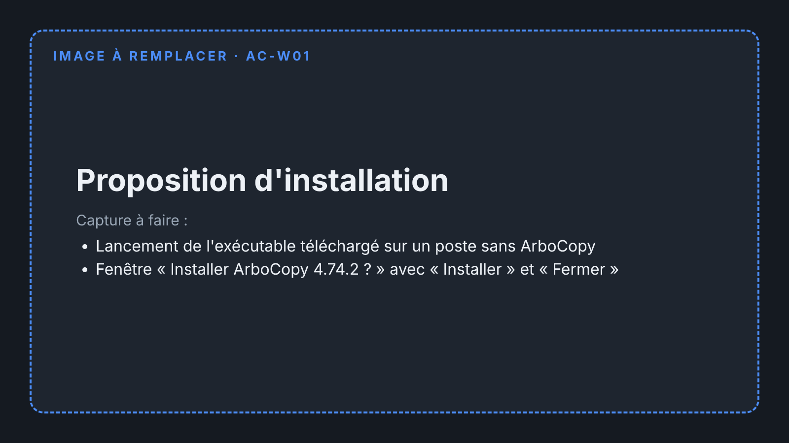 La fenêtre qui propose d'installer ArboCopy