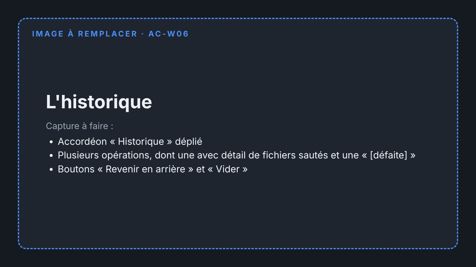 L'historique déplié en bas de la fenêtre de file