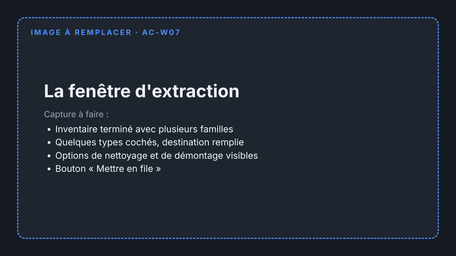 La fenêtre d'extraction par type de fichier