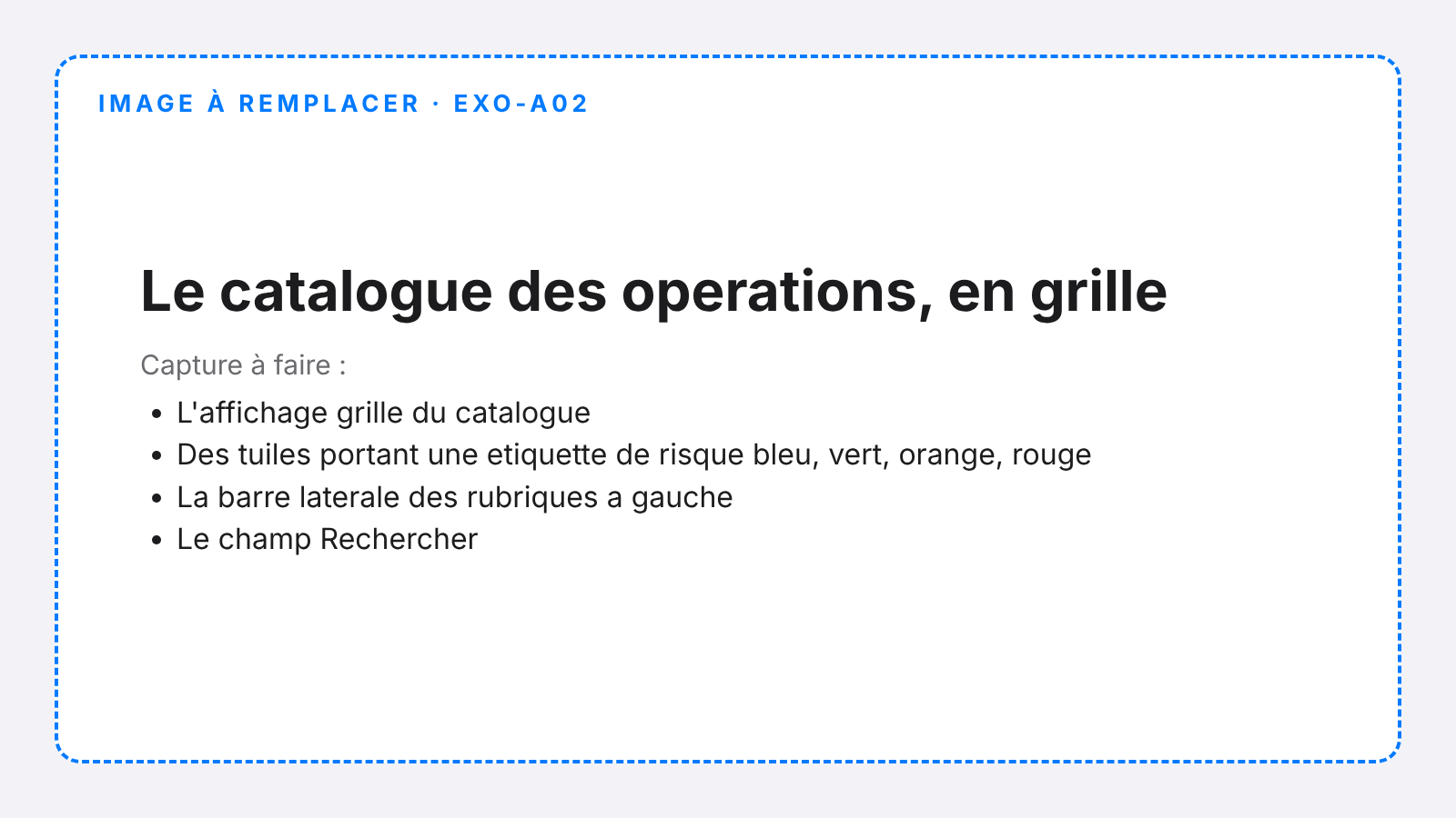 Le catalogue des opérations