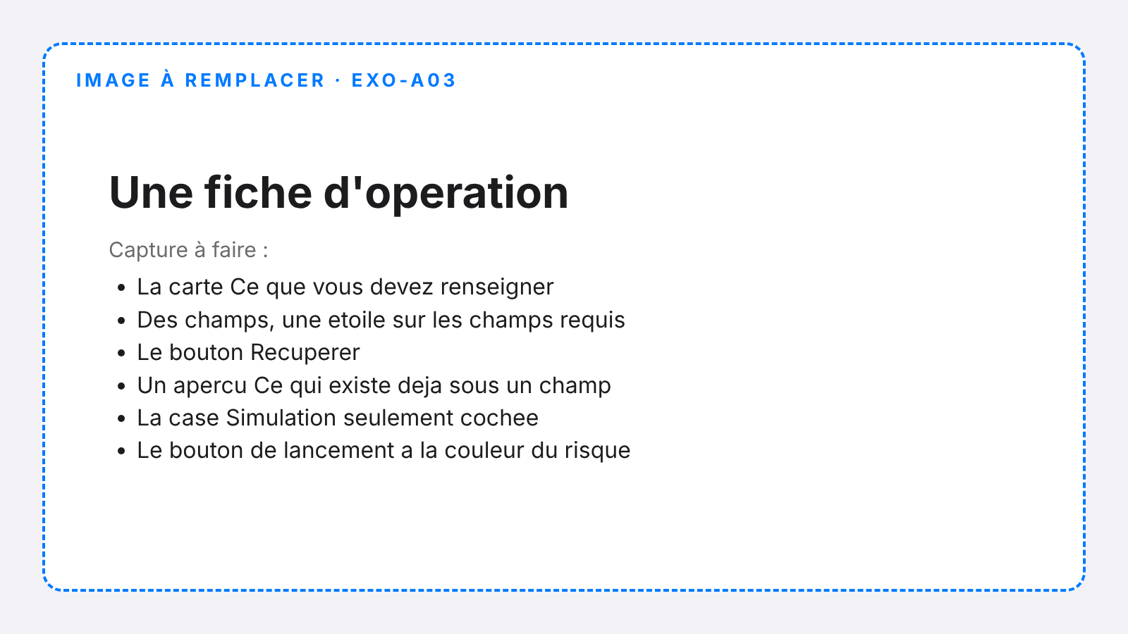 Une fiche d'opération