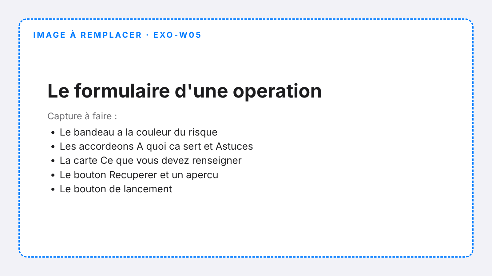 Le formulaire d'une opération