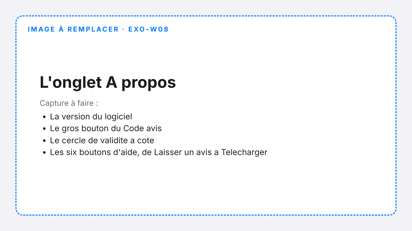 L'onglet À propos et le code avis