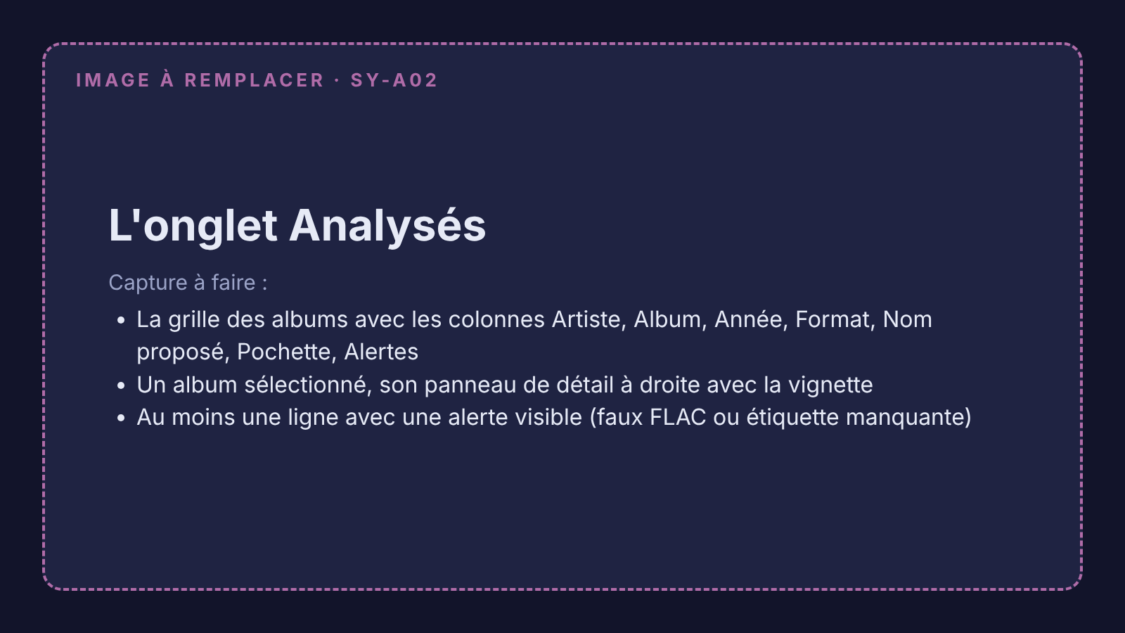 L'onglet Analysés : la grille des albums et le panneau de détail de l'album choisi
