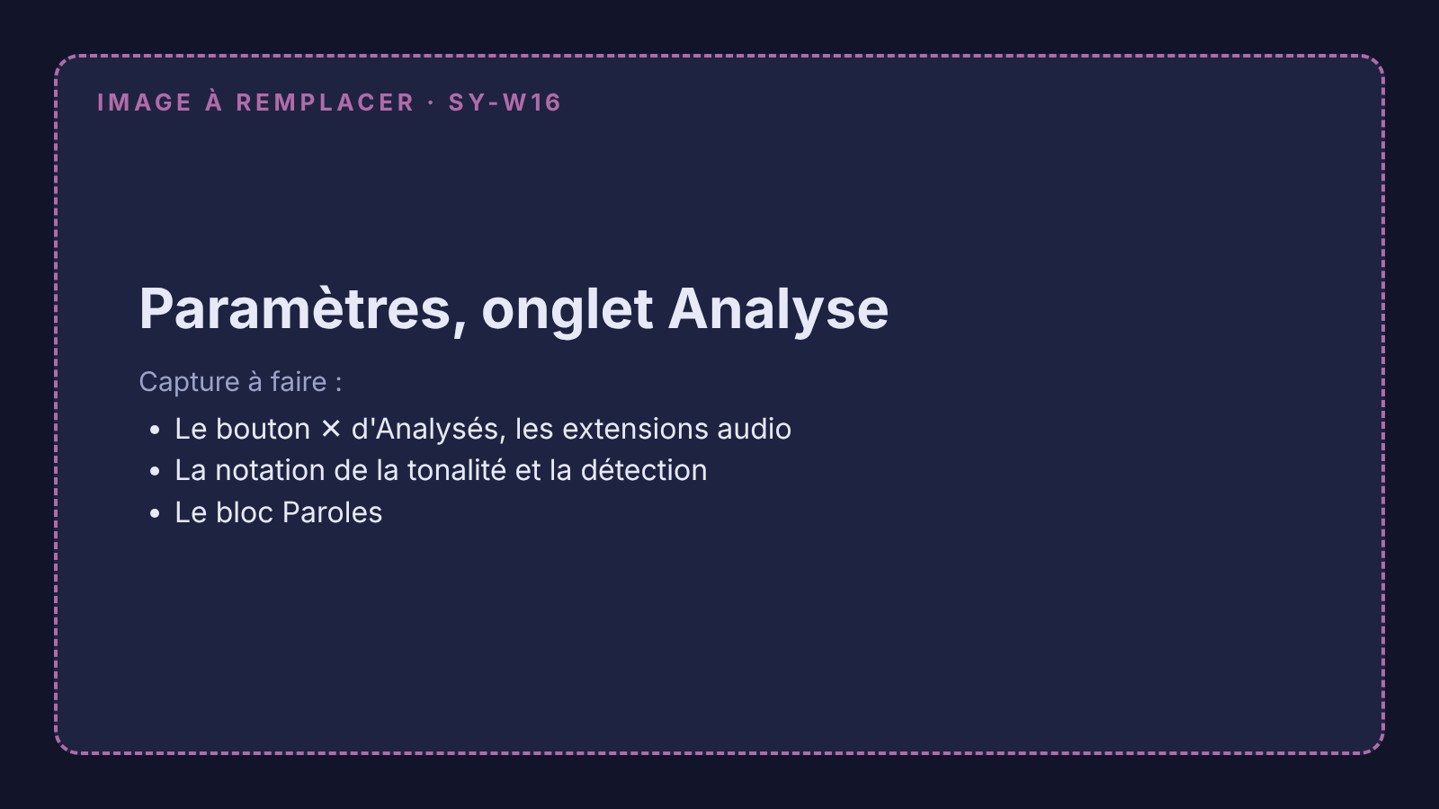 Capture à remplacer : Paramètres, onglet Analyse