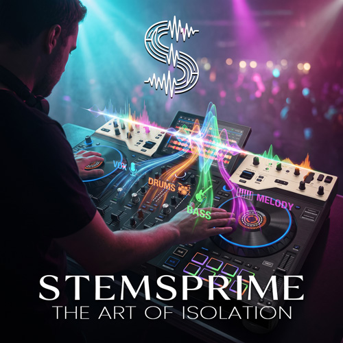 StemsPrime, l'art de l'isolation : un DJ sur sa console, les parties voix, batterie, basse et mélodie qui s'échappent des platines