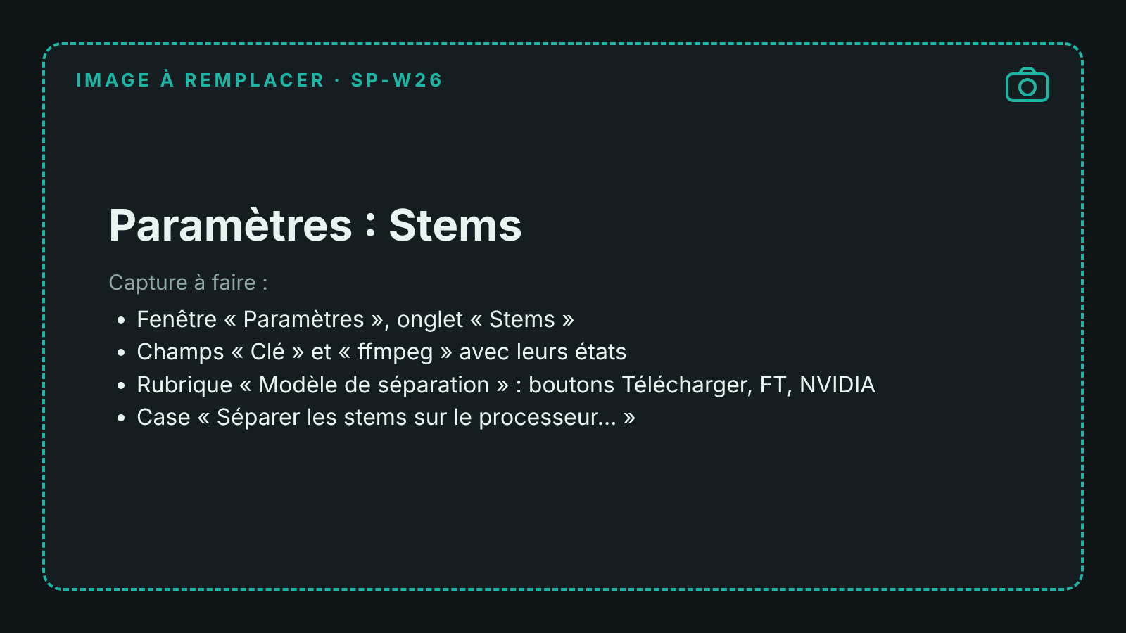 Capture de l'onglet Stems des paramètres