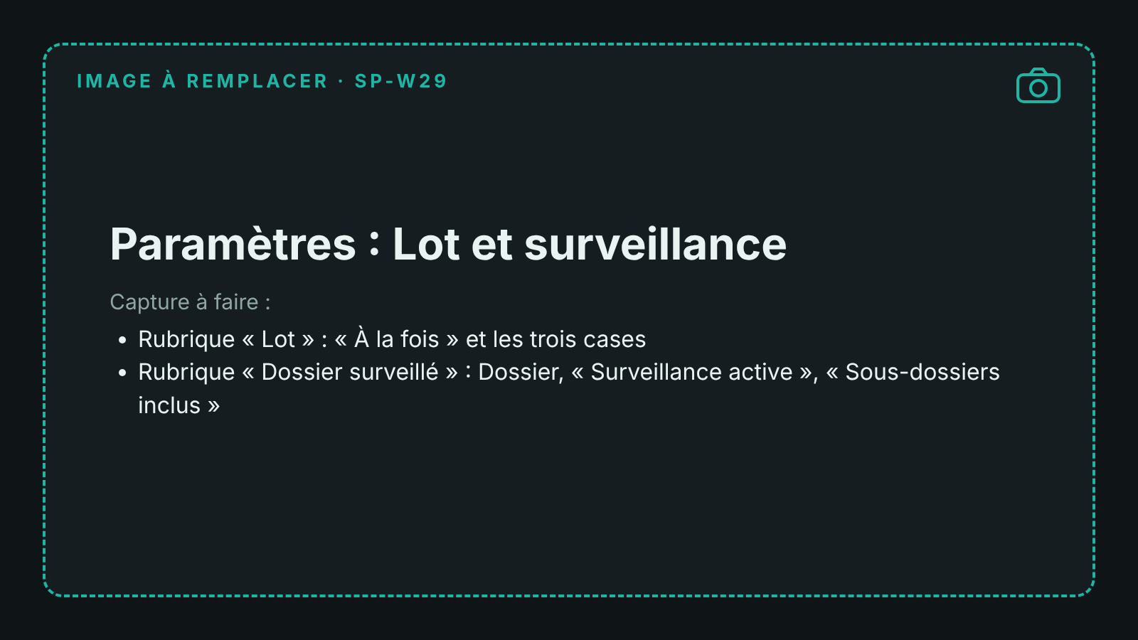 Capture de l'onglet Lot et surveillance des paramètres