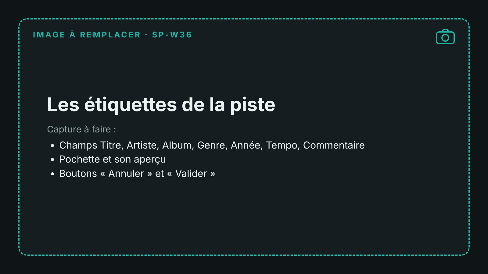 Capture de la fenêtre Les étiquettes de la piste